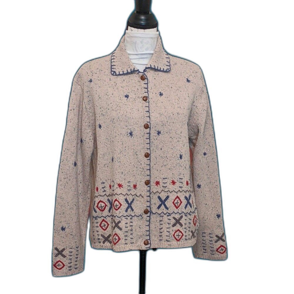 Granny Cardigan Teacher Academia  Literary Embroidery Cottagecore L Vintage